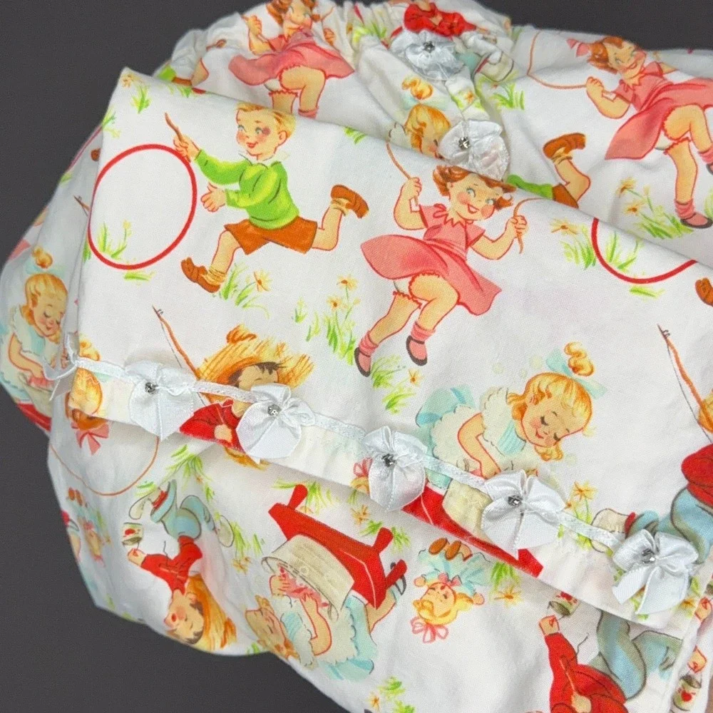 Handmade Kids Pants Vintage Novelty Print Rosettes